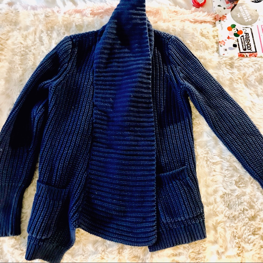 Thick ribbed J. Crew navy shawl cardigan, S